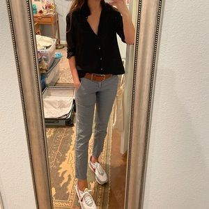 Nili Lotan East Hampton Pant with Tape — Slate Blue w/ light grey tape